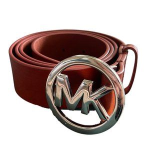 Michael Kors Genuine Leather Brown Belt with Silver MK Buckle